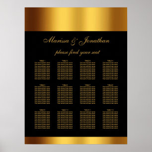Luxuriöse Black Gold Script Border Wedding Seating Poster