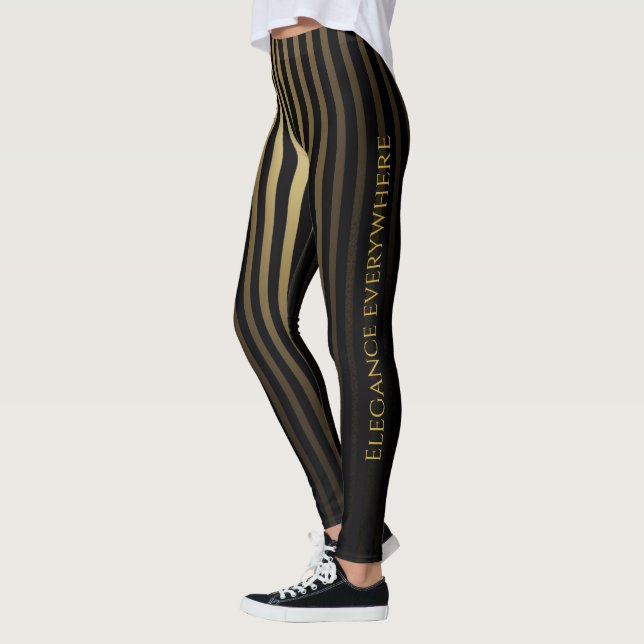 Luxuriöse Black & Gold Streifen Leggings - Eleganz (Links)