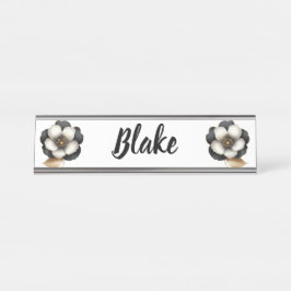 Luxuriöse Black Ivory Floral Name Schreibtischnamensplakette