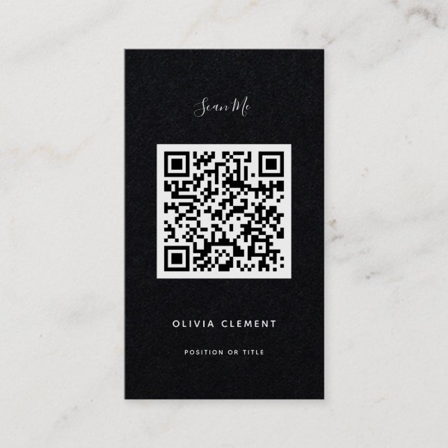 Luxuriöse Black Modern QR Code Business Card Visitenkarte (Vorderseite)