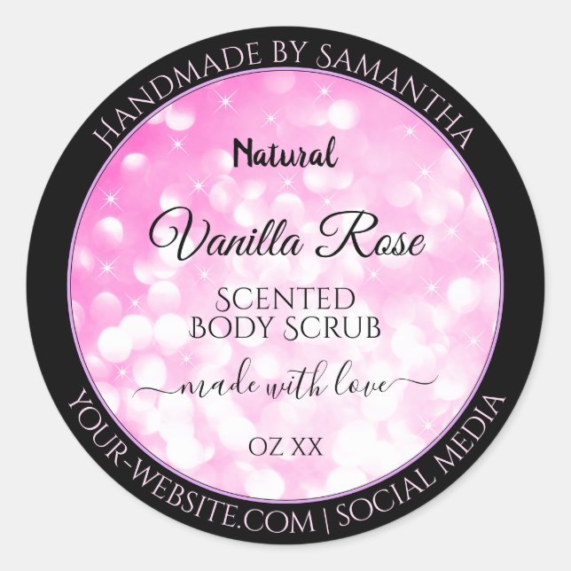 Luxuriöse Black Pink Glitzer Produktverpackungsmar Runder Aufkleber (Vorderseite)