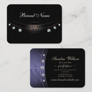 Luxuriöse Black Rose Gold Blue Monogram Jewels Visitenkarte