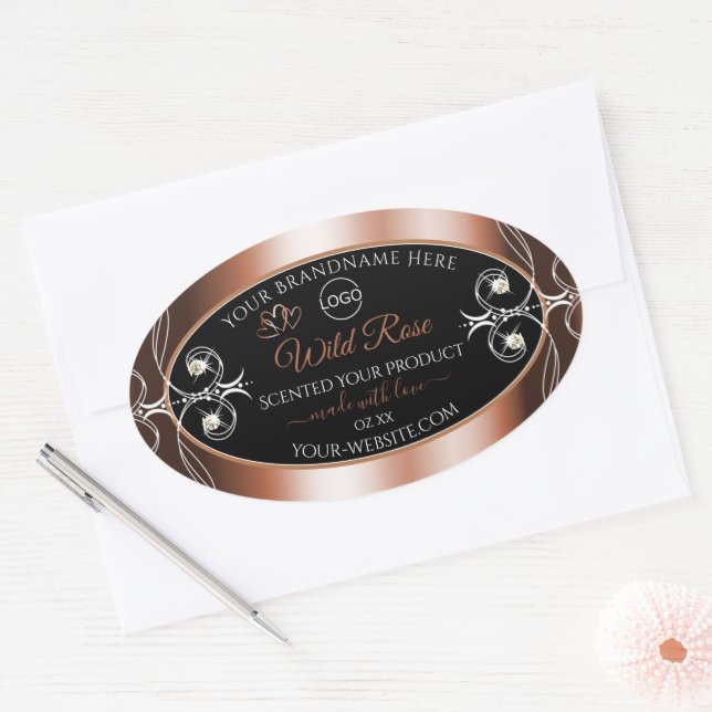 Luxuriöse Black Rose Gold Decoder Produktlogo Ovaler Aufkleber (Umschlag)