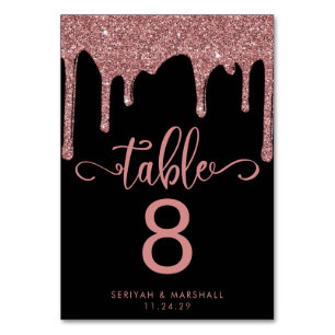 Luxuriöse Black Rose Gold Dripping Glitzer Hochzei Tischnummer