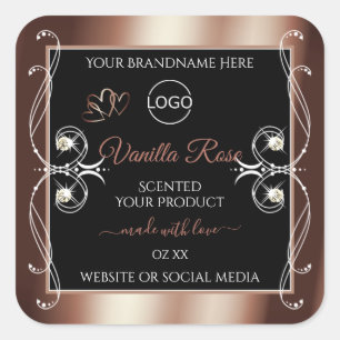 Luxuriöse Black Rosegold Shimmery Product Labels L Quadratischer Aufkleber