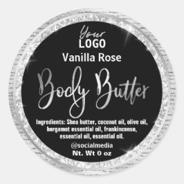 Luxuriöse Black Silver Glitzer Body Butter Labels Runder Aufkleber