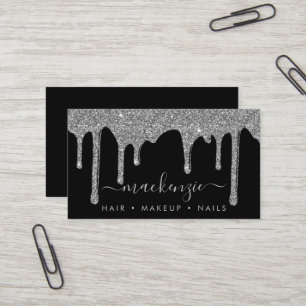 Luxuriöse Black Silver Sparkle Glitzer Tropfen Visitenkarte