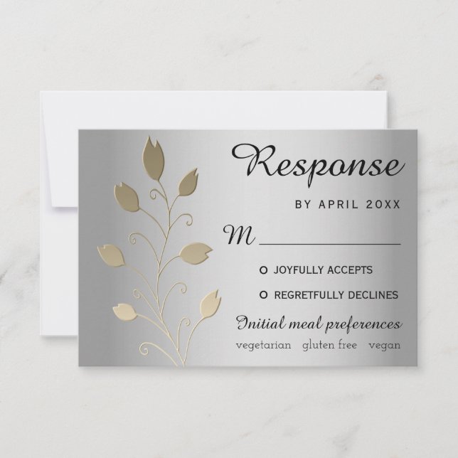 Luxuriöse Bläsersilber und Gold Wedding RSVP Card (Vorderseite)