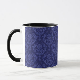 Luxuriöse blaue Blumen-Damaskus-Tapete Tasse