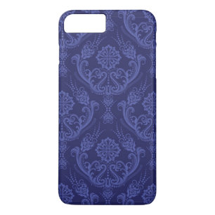 Luxuriöse blaue florale Damasttapete iPhone 8 Plus/7 Plus Hülle
