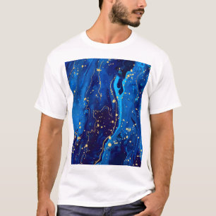 Luxuriöse Blaue Goldmarmor-Textur T-Shirt