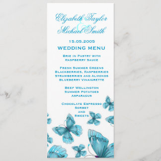 Luxuriöse Blue Elegant Butterfly Wedding Menu Menükarte