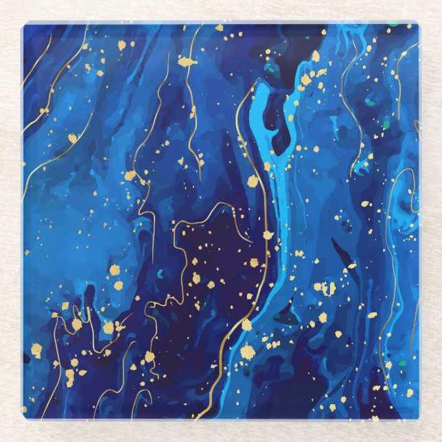 Luxuriöse Blue Gold Marmor Texture Glasuntersetzer (Vorderseite)