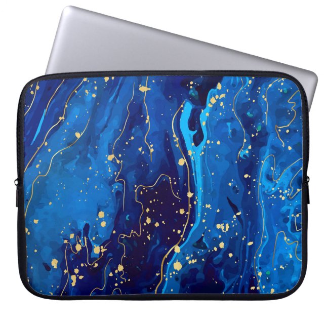 Luxuriöse Blue Gold Marmor Texture Laptopschutzhülle (Vorderseite)