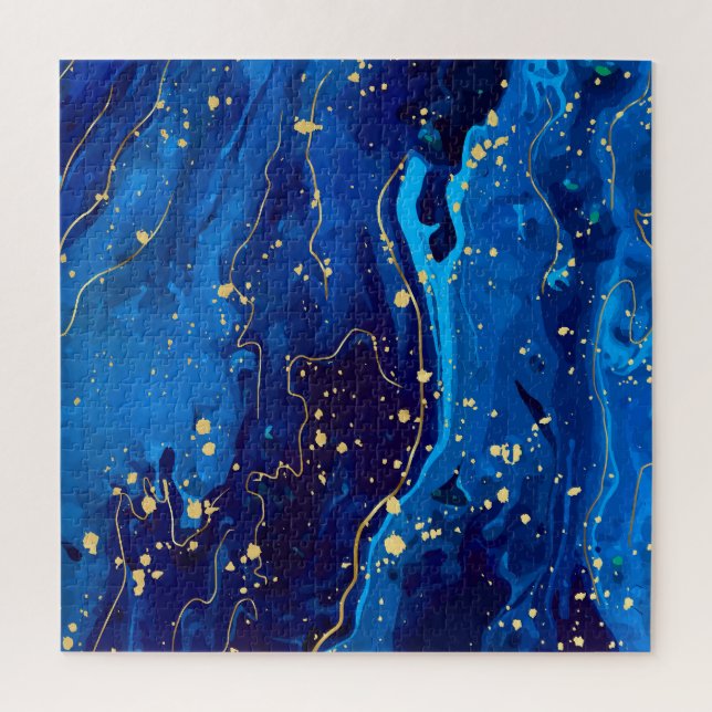Luxuriöse Blue Gold Marmor Texture Puzzle (Vertikal)