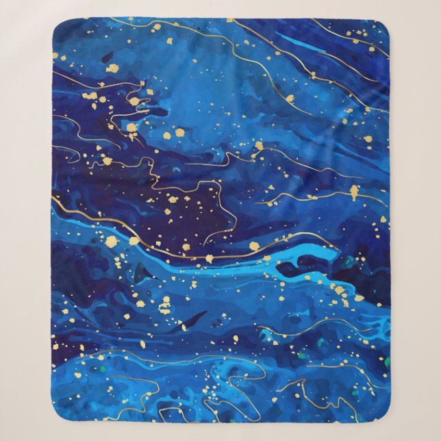 Luxuriöse Blue Gold Marmor Texture Sherpadecke (Vorderseite)