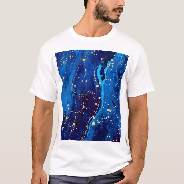 Luxuriöse Blue Gold Marmor Texture T-Shirt (Vorderseite)