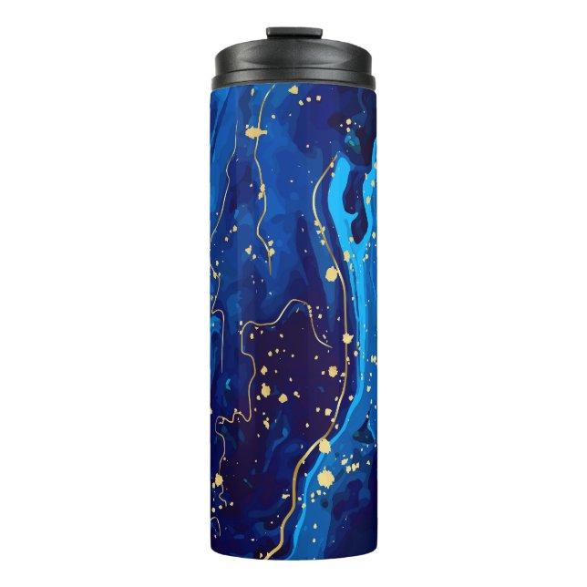 Luxuriöse Blue Gold Marmor Texture Thermosbecher (Vorderseite)