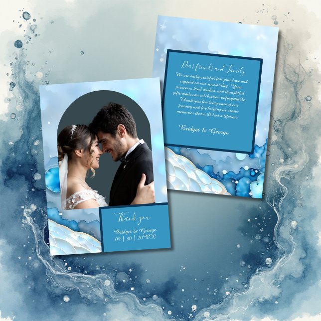 Luxuriöse Blue Watercolor Abstrakt Pearlescent Dankeskarte (Von Creator hochgeladen)