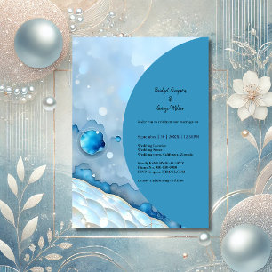 Luxuriöse Blue Watercolor Abstrakt Pearlescent Einladung