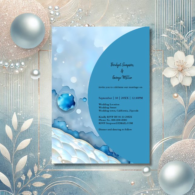 Luxuriöse Blue Watercolor Abstrakt Pearlescent Einladung (Von Creator hochgeladen)