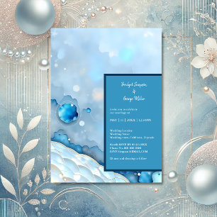 Luxuriöse Blue Watercolor Abstrakt Pearlescent Einladung