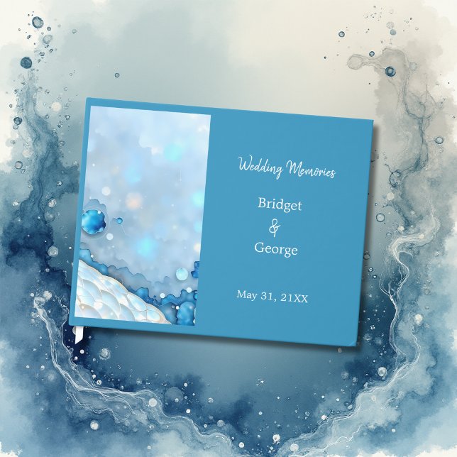 Luxuriöse Blue Watercolor Abstrakt Pearlescent Gästebuch (Von Creator hochgeladen)