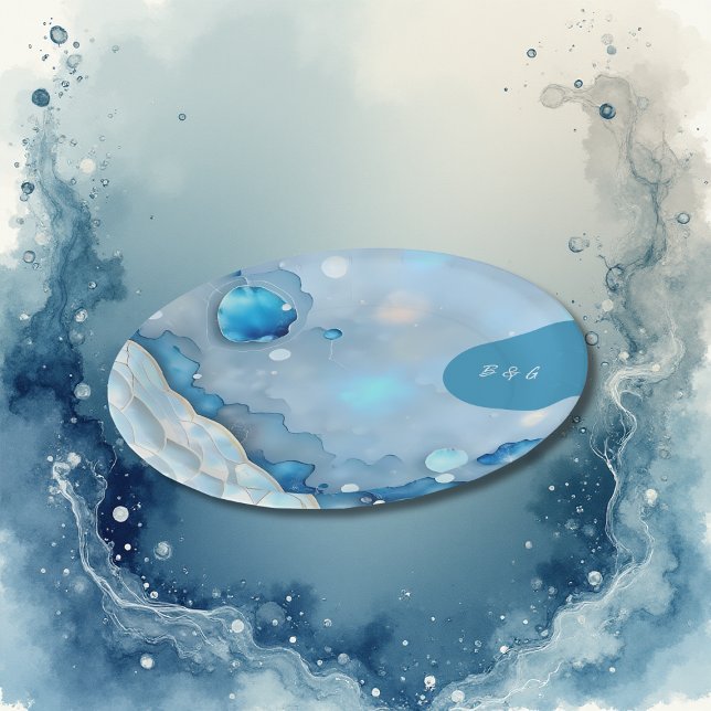 Luxuriöse Blue Watercolor Abstrakt Pearlescent Pappteller (Von Creator hochgeladen)