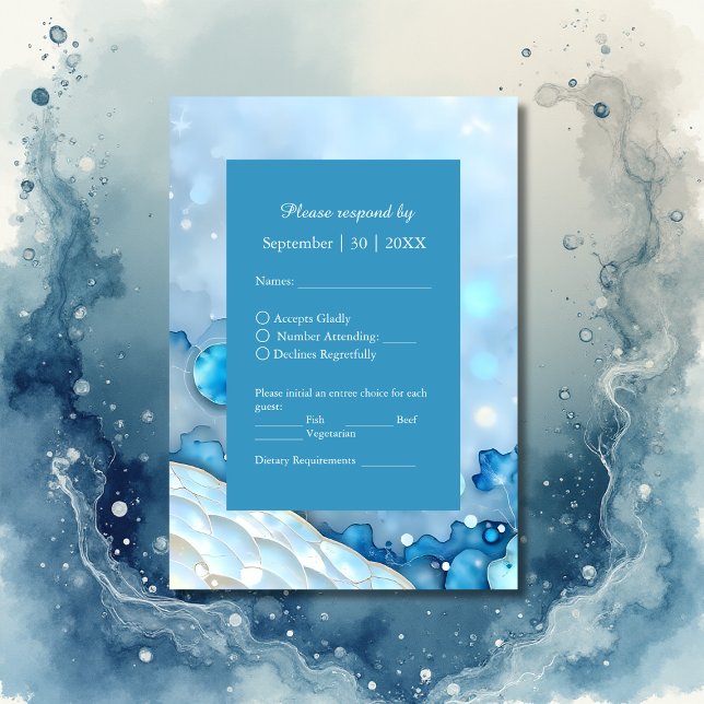 Luxuriöse Blue Watercolor Abstrakt Pearlescent RSVP Karte (Von Creator hochgeladen)