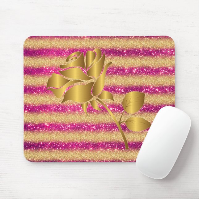 Luxuriöse Blumenrosa Glitzer Geschenke Mousepad (Mit Mouse)
