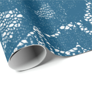 Luxuriöse Blumenspitze Aquamarin Blue Navy Aquatic Geschenkpapier