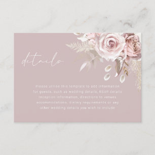 Luxuriöse Blush-Blume Elegante Hochzeiten Details Begleitkarte