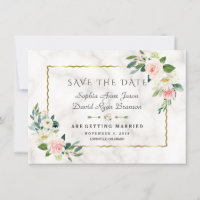 Luxuriöse Blush Blume Goldrahmen Marmorhochzeit