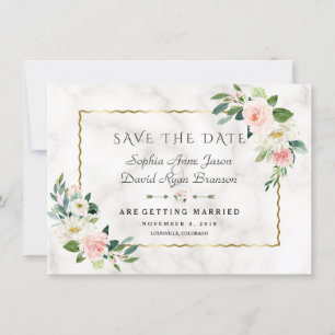 Luxuriöse Blush Blume Goldrahmen Marmorhochzeit Save The Date