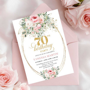 Luxuriöse Blush-Rosen Digitale 70. Geburtstagseinl Einladung