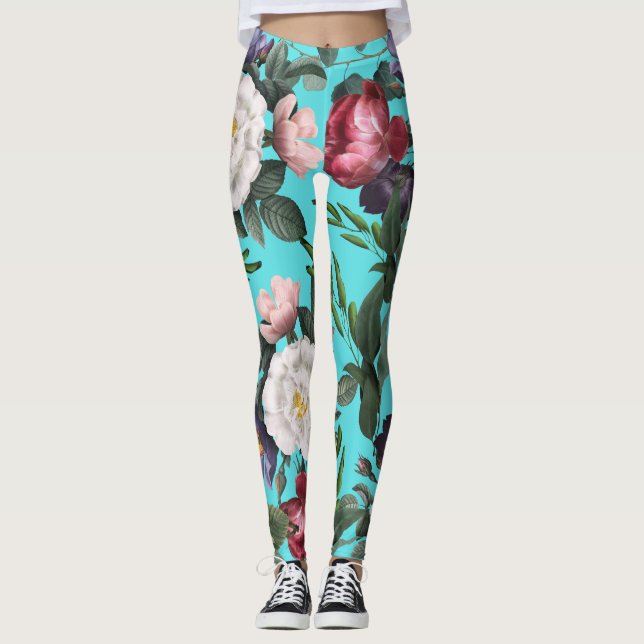 Luxuriöse boho blauer Himmel Sommerlichtmuster Ros Leggings (Vorderseite)
