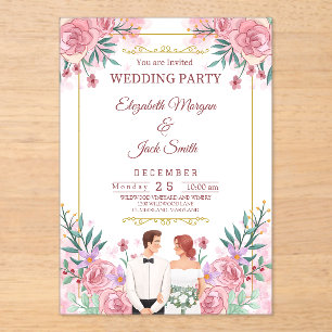 Luxuriöse Boho Floral Greenerity Wedding Acryleinladungen