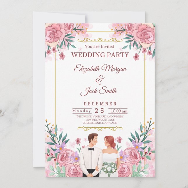 Luxuriöse Boho Floral Greenerity Wedding Einladung (Vorderseite)