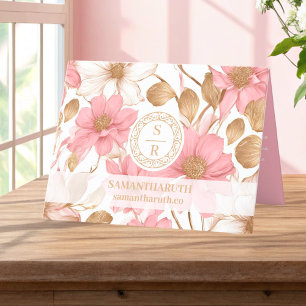 Luxuriöse Botanische Monogram Logo Aquarell Dankeskarte