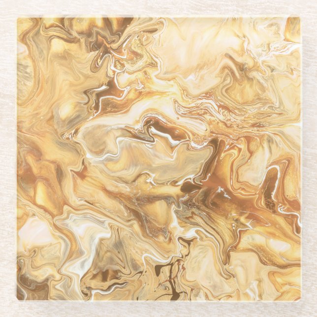 Luxuriöse Braun-Gold Aquarelle Kunst Glasuntersetzer (Vorderseite)
