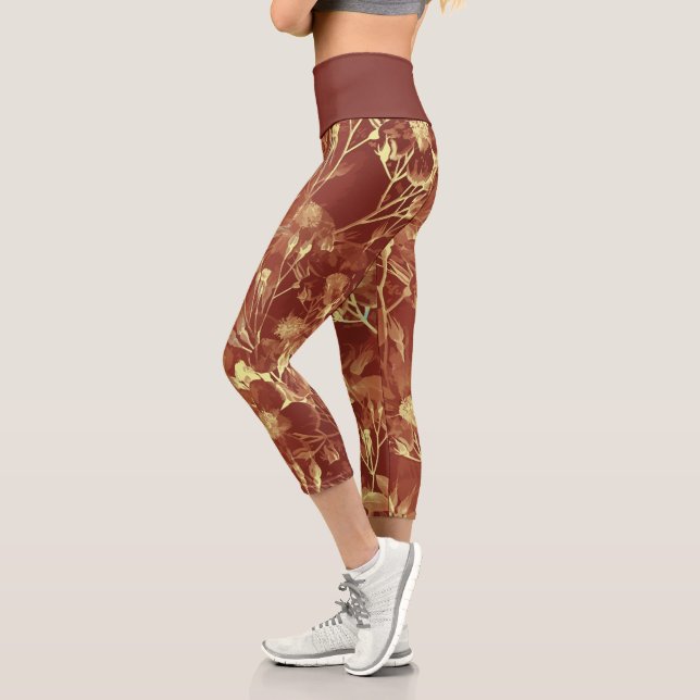 Luxuriöse Braun- und Goldkosmos Capri-Leggings Capri Leggings (Links)
