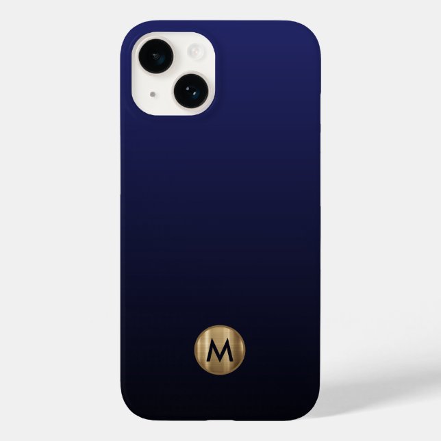 Luxuriöse Brushed Gold Monogram Navy Blue Case-Mate iPhone Hülle (Rückseite)