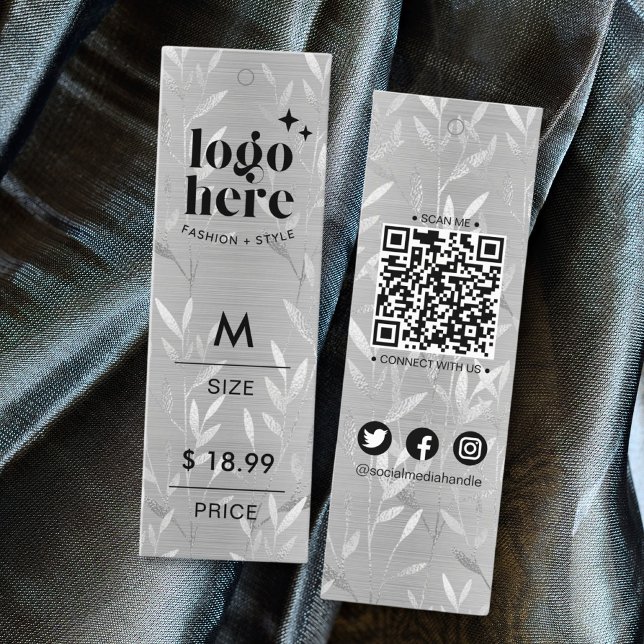 Luxuriöse Brushed Metal Silver Blätter Price Hang  Telefonnummerkarte (Luxury Brushed Metal Silver Leaves Price Hang Tags)