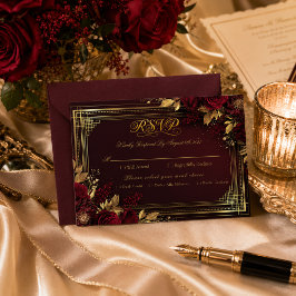 Luxuriöse Burgunder-Gold-Rosen-Hochzeits-RSVP RSVP Karte