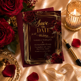 Luxuriöse Burgunder-Roségold-Flamenco Save The Date