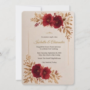 Luxuriöse burgunderrote Hochzeitseinladungsvorlage Einladung