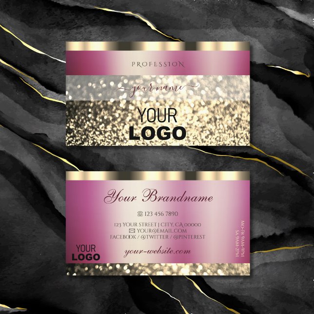 Luxuriöse Burgundy Gold Sparkling Glitzer Add Logo Visitenkarte (Von Creator hochgeladen)