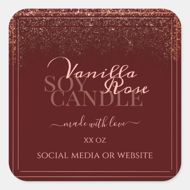 Luxuriöse Burgundy Produktverpackungen Labels Rose Quadratischer Aufkleber (Vorderseite)