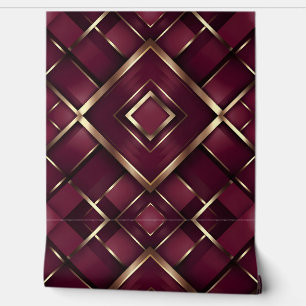 Luxuriöse Burgundy- und Gold Geometric-Muster Tapete