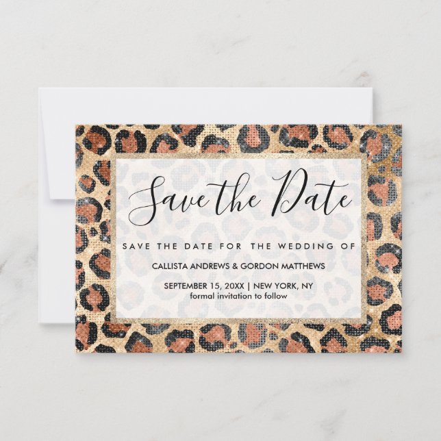 Luxuriöse Chic Gold Black Brown Leopard Animal Pri Save The Date (Vorderseite)